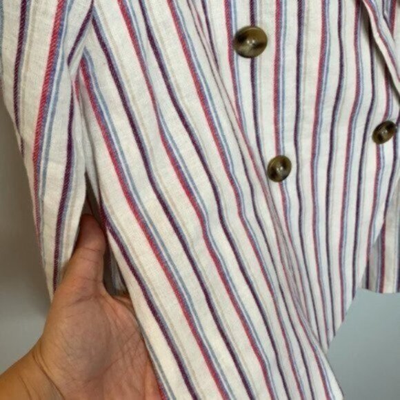 Dolan Anthropologie Women Double Breasted Striped Linen Blazer Size Medium - Picture 5 of 12